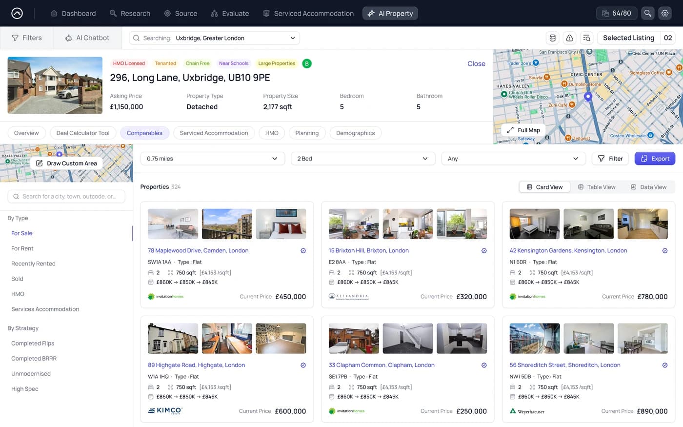 Comparables, card view